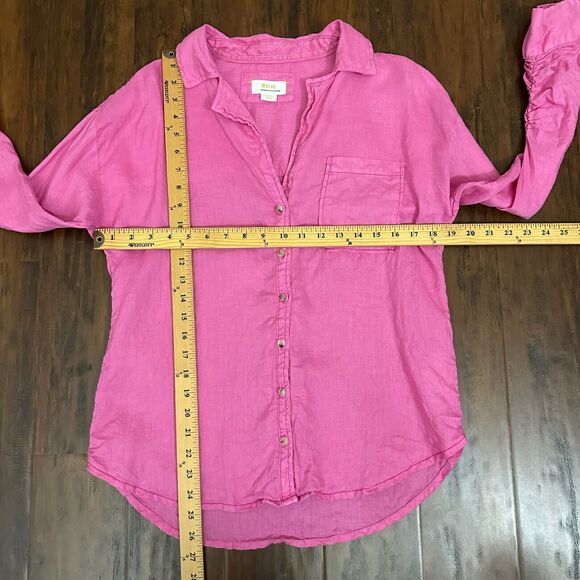 MAEVE by ANTHROPOLOGIE Oversize Linen Button-Up Shirt in Rose Pink - Picture 9 of 9